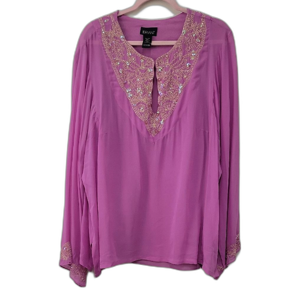 Lane Bryant Purple 100% Silk Embellished Blouse Size 22/24